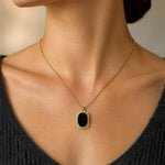 18K Gold Plated Stainless Steel Rectangle Tag Pendant Necklace for Women, Vintage Black On
