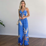 Printed V-Neck Vest and Wide-Leg Pants Set