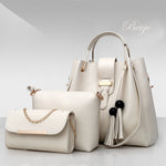 Set di 3 borse da donna, borse a spalla in pelle PU, borsa tote casual con nappine e manico in metallo