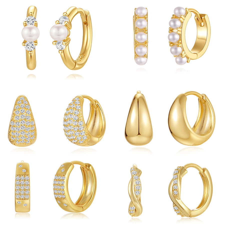 Instagram-style Irregular Teardrop-shaped Pearl and Diamond-studded Hoop Earrings