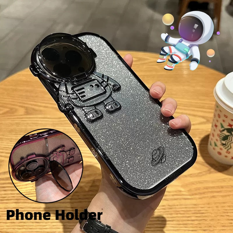 Glitter Astronaut Camera Stand Phone Case for I14 13 12 11 Pro Max Xr 14 Plus Invisible Le