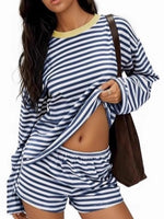 Ensemble de pyjama rayé à manches longues, tenue d'intérieur 2 pièces