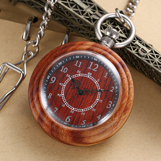 Houten zakhorloge met ketting, blauw-groen design