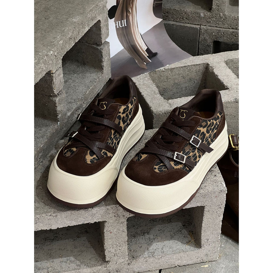 Women's Leopard Print Platform Lace-Up Shoes