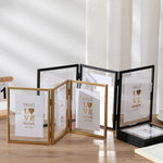 Foldable Triple Photo Frame, Gold and Black
