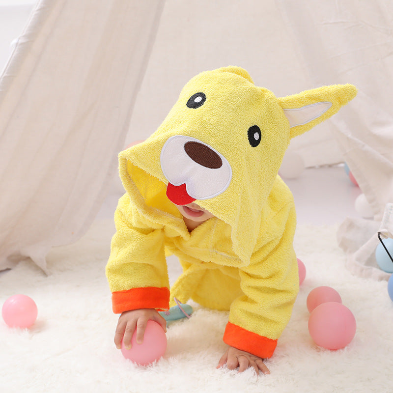 Baby Hooded Cotton Bathrobe, Cute Animal Design