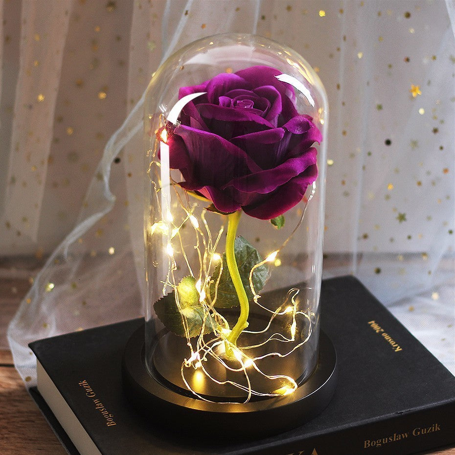 LED-Rose in Glaskuppel, leuchtendes Blumengeschenk