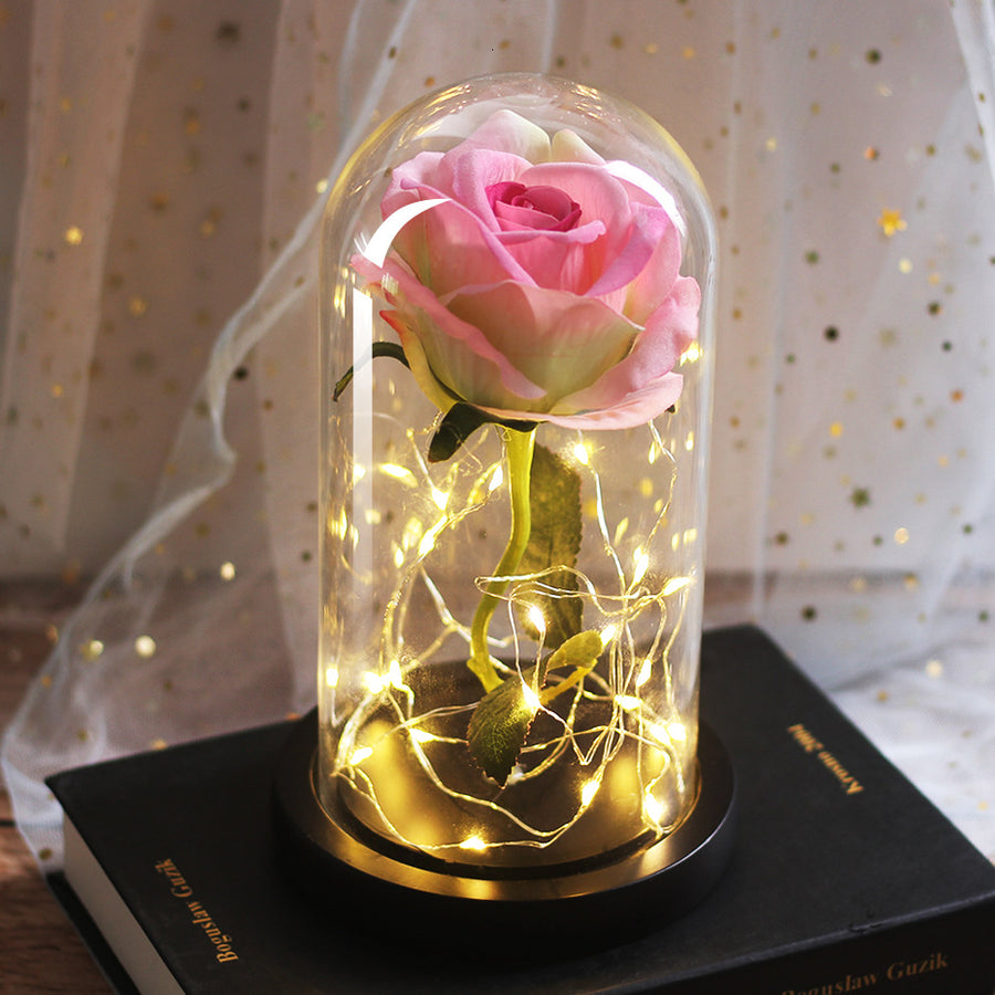 LED Rose in Glass Dome, Light-Up Flower Gift