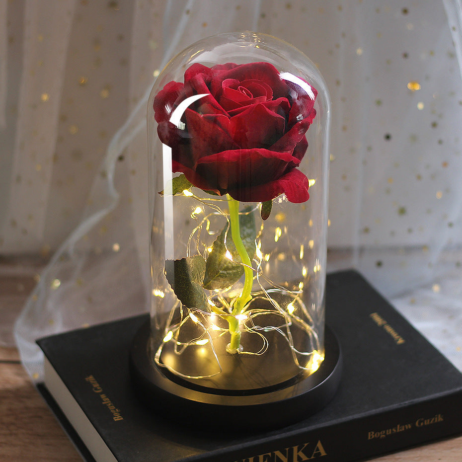 LED-Rose in Glaskuppel, leuchtendes Blumengeschenk