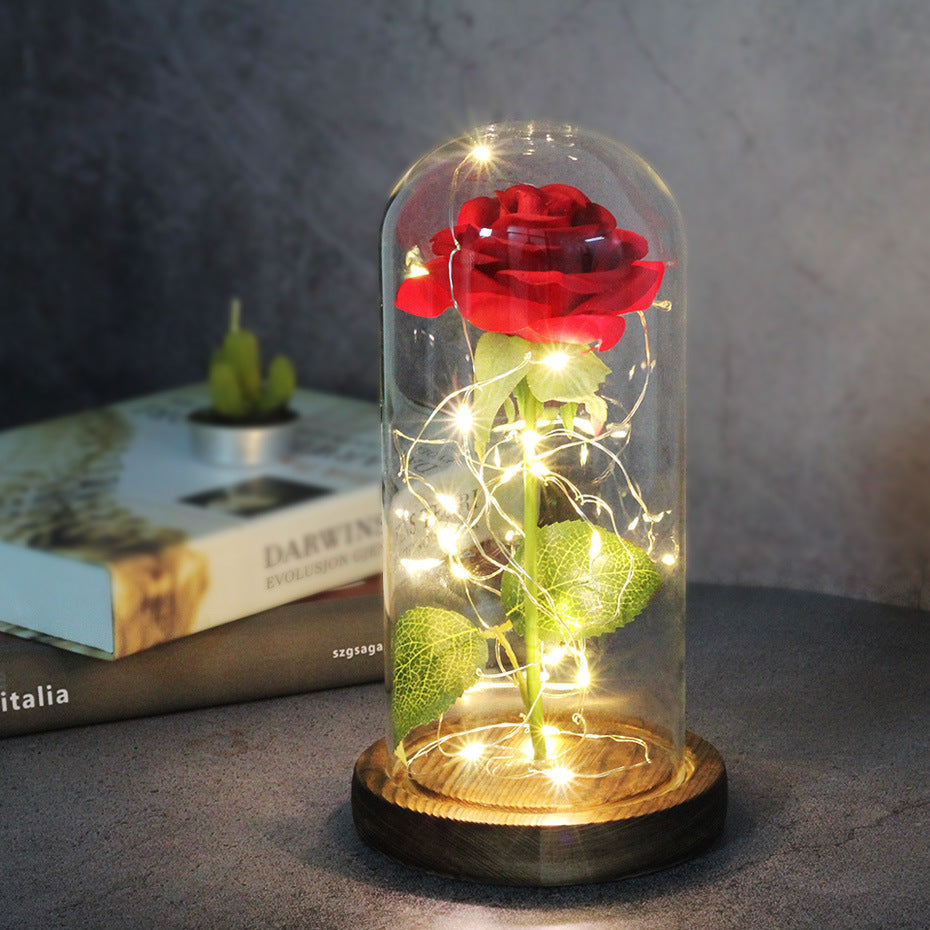 LED-Rose in Glaskuppel, leuchtendes Blumengeschenk