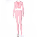 Tweedeelige damesoutfit met croptop met lange mouwen