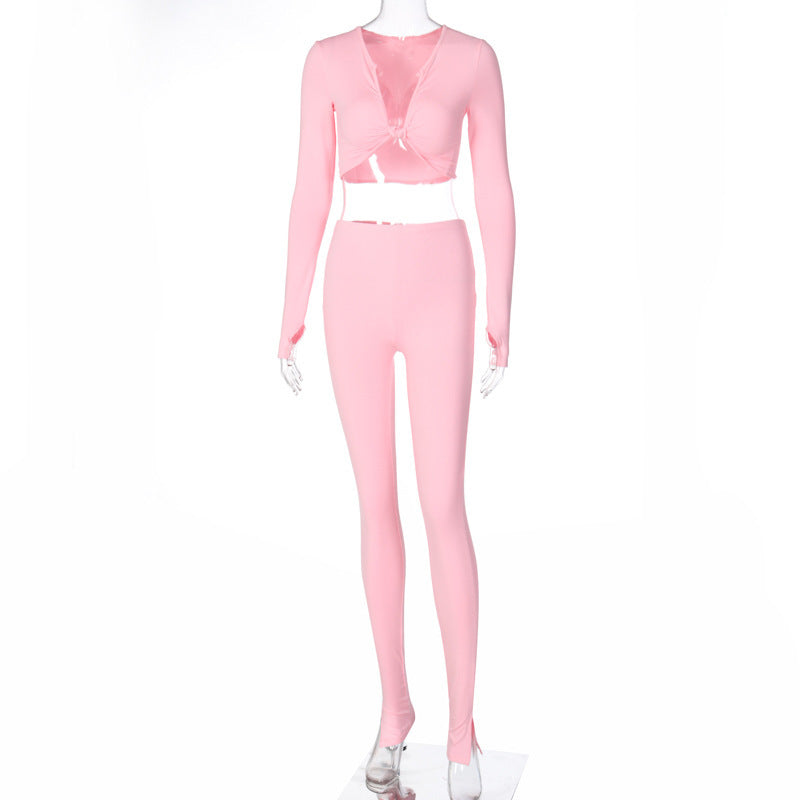 Tweedeelige damesoutfit met croptop met lange mouwen