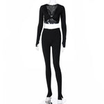 Tweedeelige damesoutfit met croptop met lange mouwen