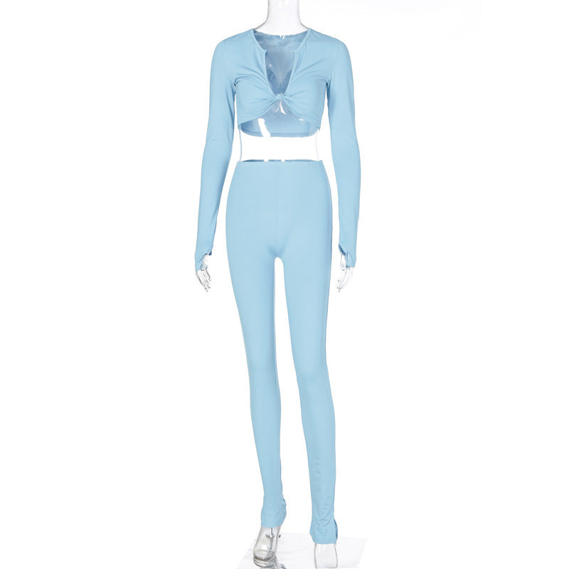 Tweedeelige damesoutfit met croptop met lange mouwen