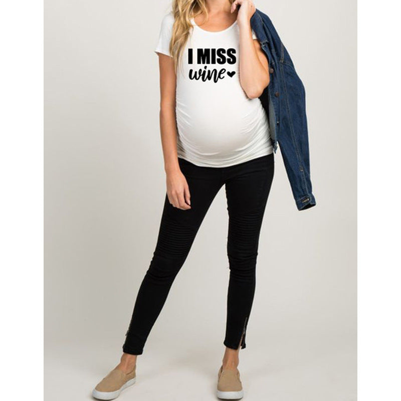 T-shirts de maternité ajustés pour femmes, hauts humoristiques à inscription, col rond, grossesse