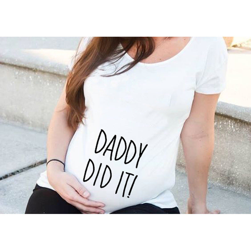 T-shirts de maternité ajustés pour femmes, hauts humoristiques à inscription, col rond, grossesse