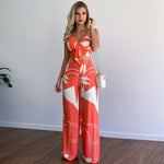 Printed V-Neck Vest and Wide-Leg Pants Set