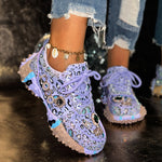 Damen-Dad-Sneaker aus Denim mit Strasssteinen