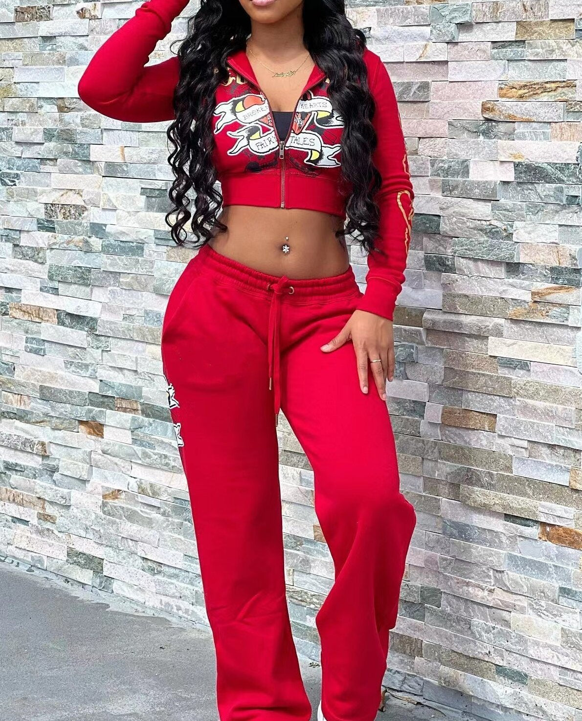 Completo due pezzi da donna con stampa street, giacca e pantaloni