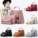 Set di 3 borse da donna, borse a spalla in pelle PU, borsa tote casual con nappine e manico in metallo