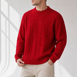 Herren-Vintage-Pullover mit Zopfmuster und Rundhalsausschnitt