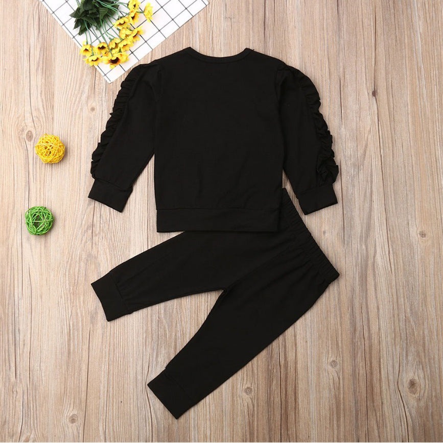 Ensemble haut à manches longues avec volants et pantalon pour nouveau-né, bébé garçon et fille, sweat-shirt uni pour enfant