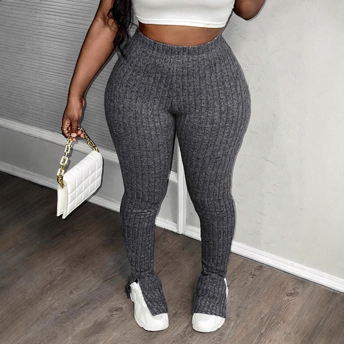 Leggings Flare com Cintura Subida e Abertura Lateral