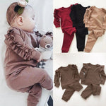 Ensemble haut à manches longues avec volants et pantalon pour nouveau-né, bébé garçon et fille, sweat-shirt uni pour enfant