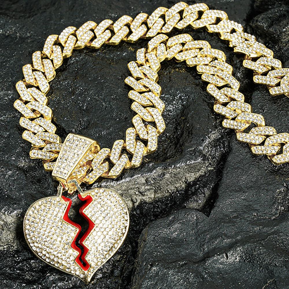 Broken Heart Pendant Necklace, Hip-Hop