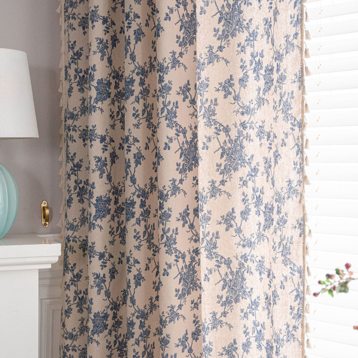 Cotton Linen Cafe Curtain with Tassels