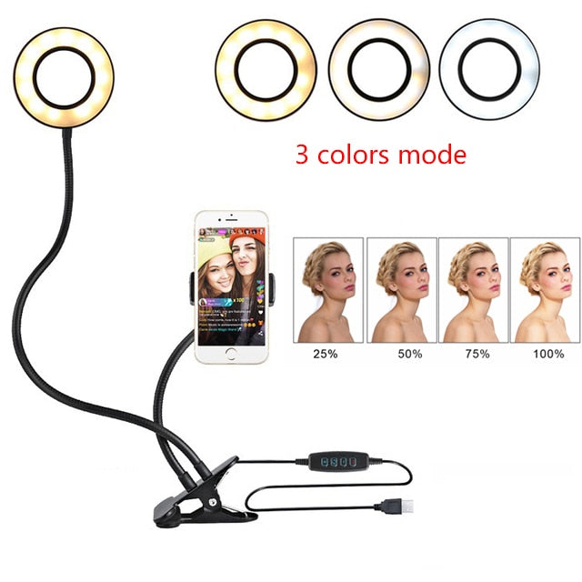 LED-Selfie-Ringlicht für Live-Make-up, verstellbar – 8 cm Stativ