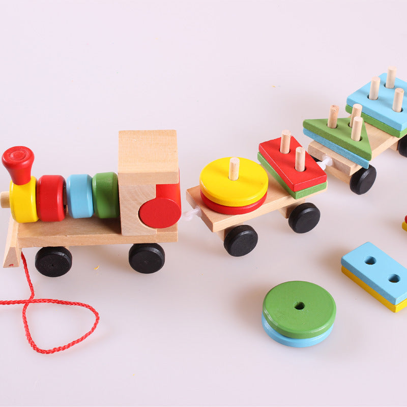 Holzeisenbahn dreiteiliges Traktor-Spielzeug Intelligenz-Puzzle für Kinder Lernspielzeug