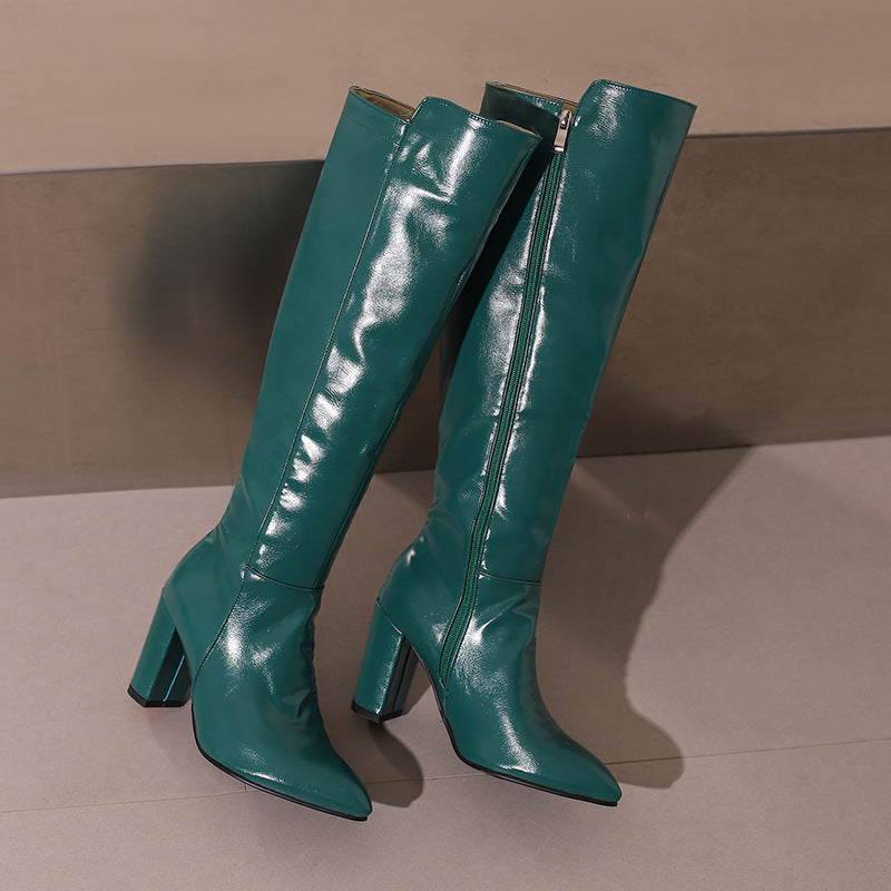 Women's High-Top Chunky-Heel Patent Boots