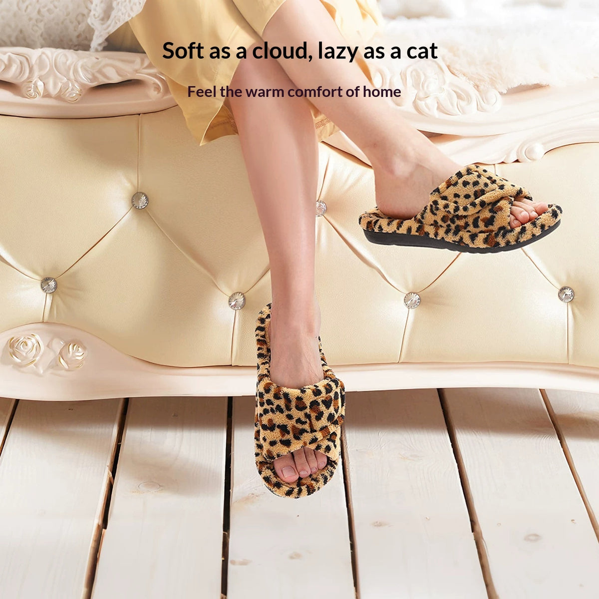 Pantuflas de peluche con estampado de leopardo para mujer