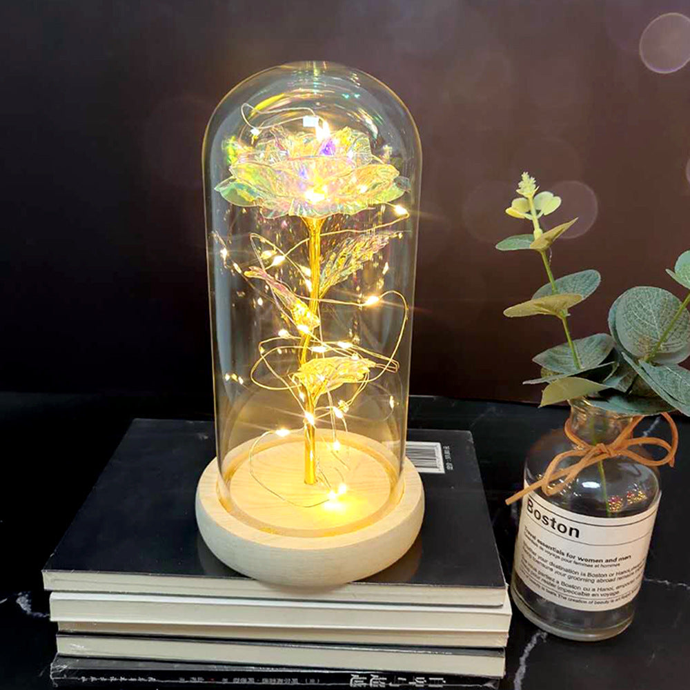 LED-Rose in Glaskuppel, leuchtendes Blumengeschenk