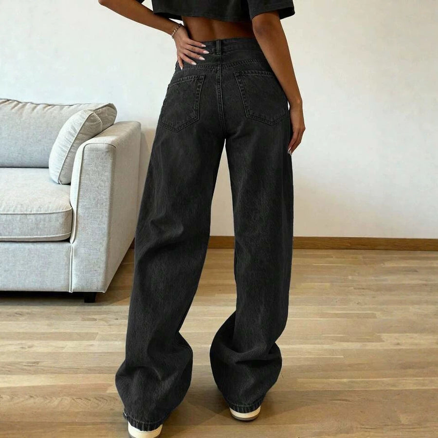 Jeans a vita alta a gamba larga lavaggio vintage
