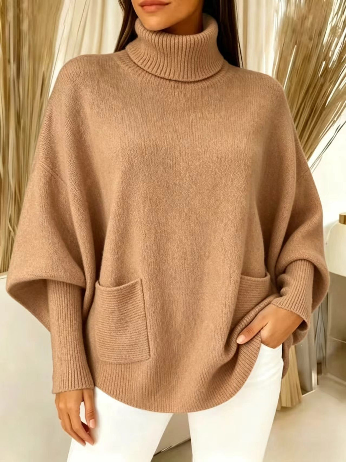 Damen-Rollkragenpullover, einfarbig