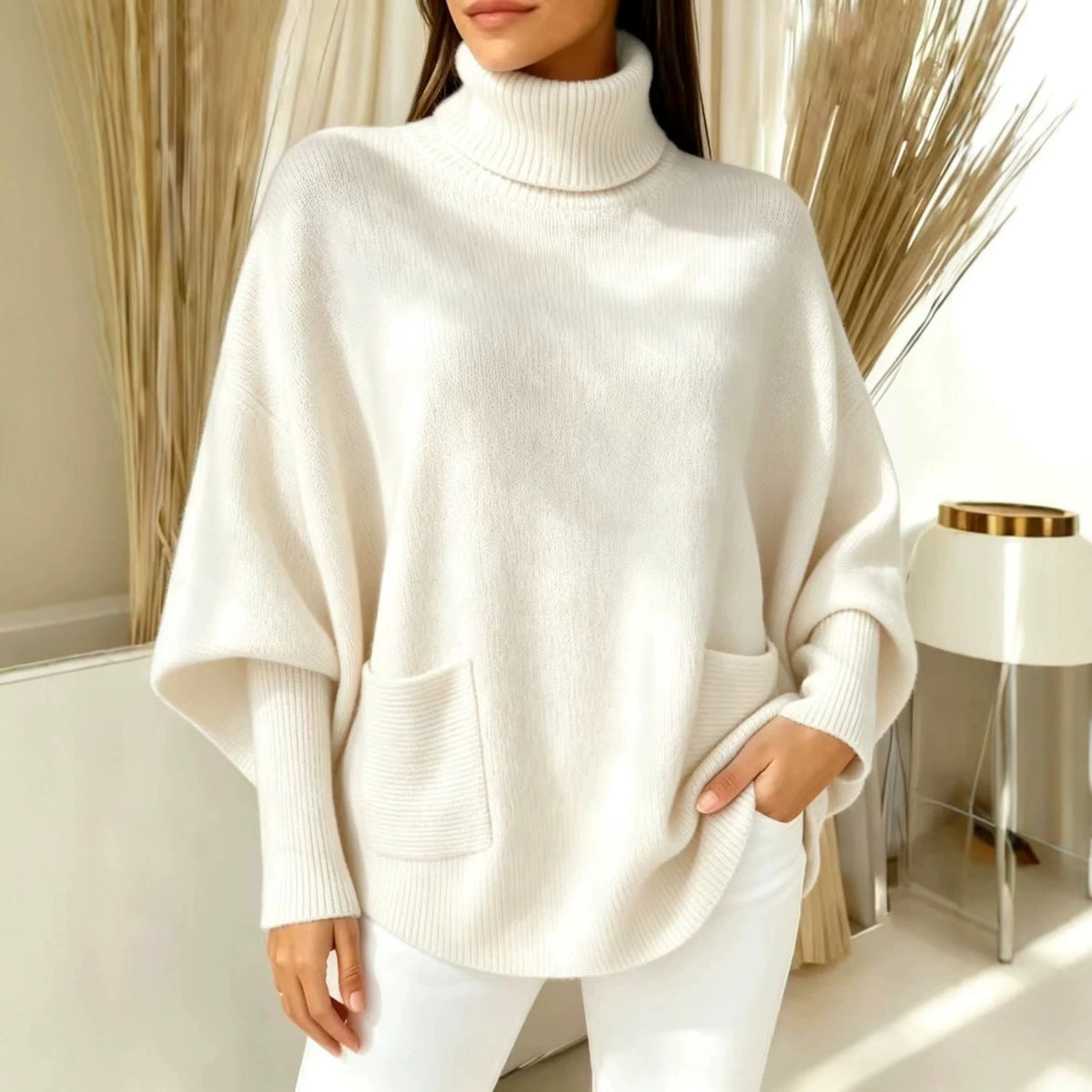 Damen-Rollkragenpullover, einfarbig