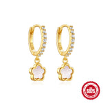 S925 Sterling Silver Luxurious Diamond-studded White Shell Flower Earrings for Women Every