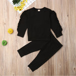 Ensemble haut à manches longues avec volants et pantalon pour nouveau-né, bébé garçon et fille, sweat-shirt uni pour enfant
