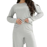 Ensemble haut et pantalon décontracté coupe ajustée de couleur unie