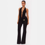 Conjunto de Duas Peças de Top com Decote em V e Calças para Mulher