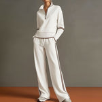 Conjunto de sudadera a rayas y pantalón de pierna ancha