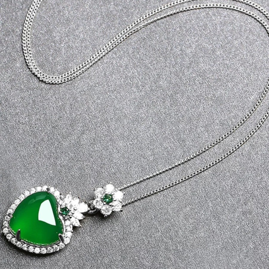 Green Chalcedony Heart Pendant Necklace