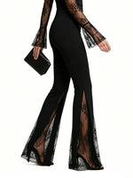 Knit Flare Pants with Lace Patchwork
