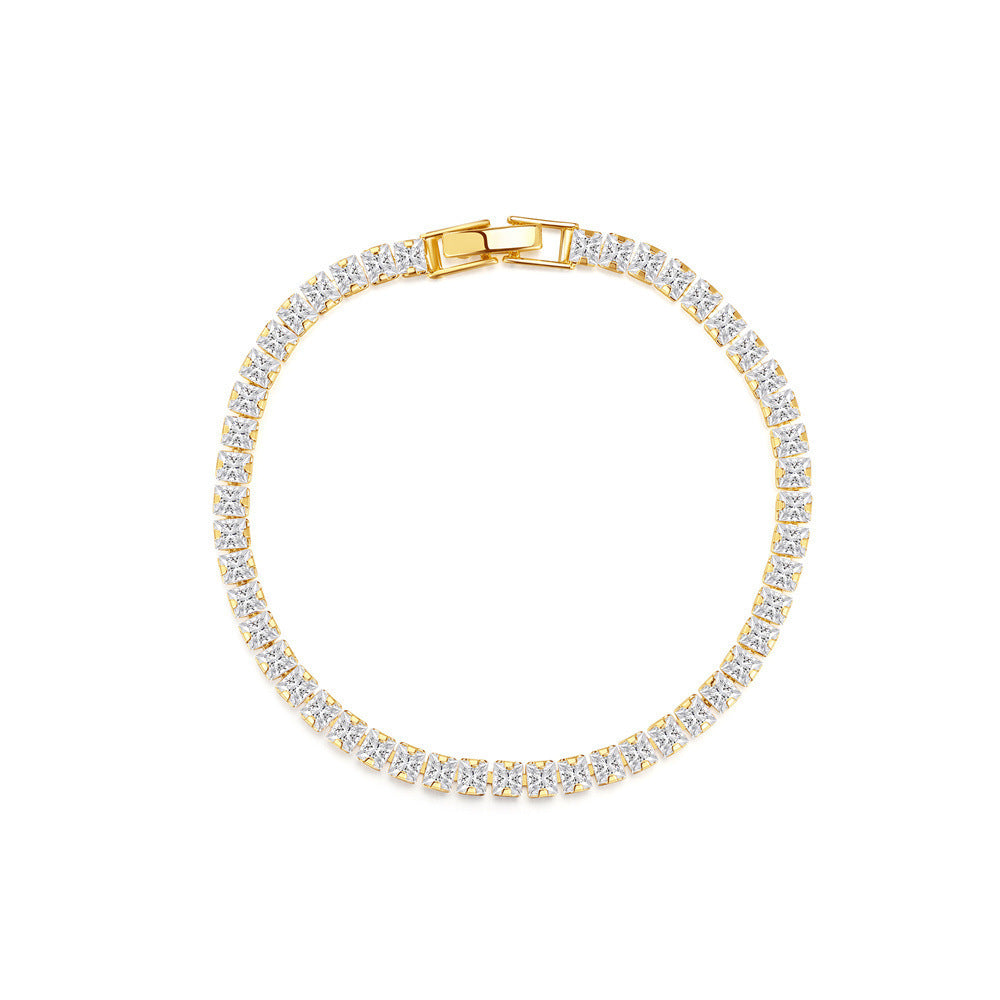Classic -style Brass Square Bracelet with Diamond-studded Chain