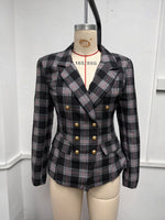 Damesblazer met dubbele rij knopen en ruitpatroon