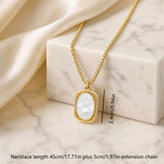 18K Gold Plated Stainless Steel Rectangle Tag Pendant Necklace for Women, Vintage Black On