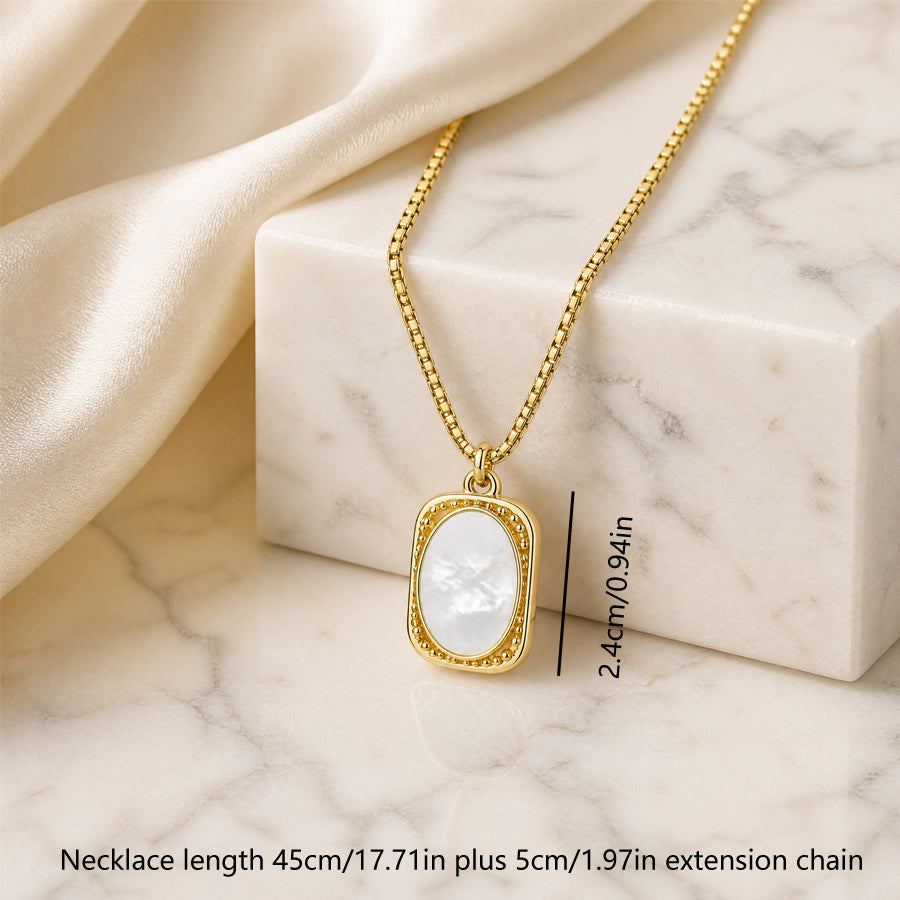 18K Gold Plated Stainless Steel Rectangle Tag Pendant Necklace for Women, Vintage Black On
