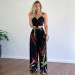 Printed V-Neck Vest and Wide-Leg Pants Set